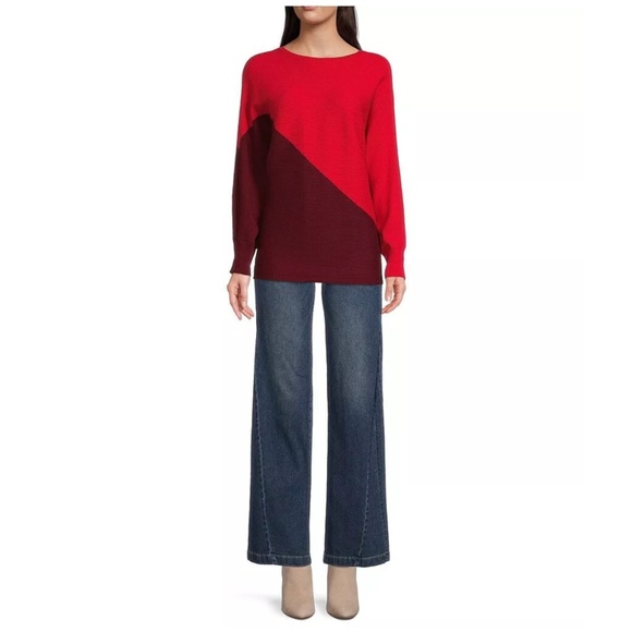 Vince Camuto Asymmetric Colorblock Cotton Blend Sweater - Picture 5 of 5